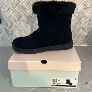 Black suede fur booties
